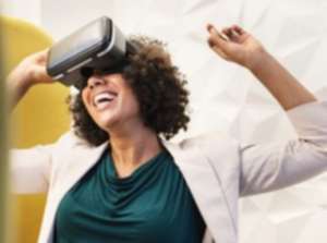 woman wearing augmented headset