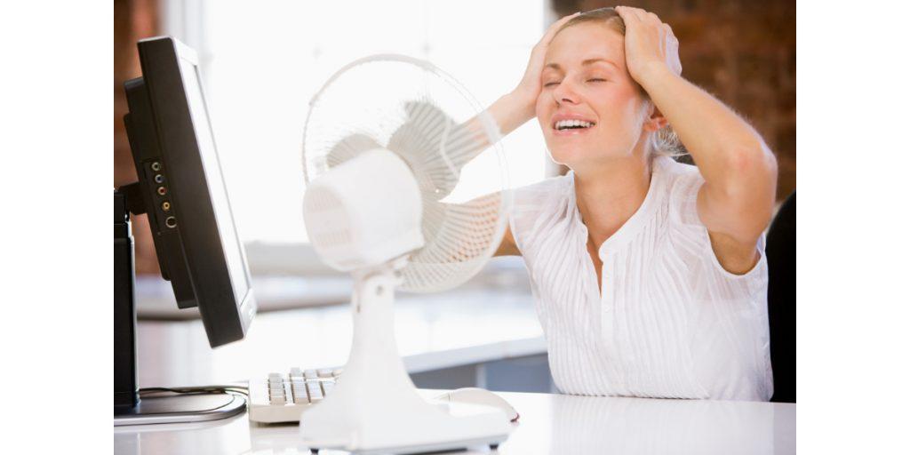 battered operated fan with woman