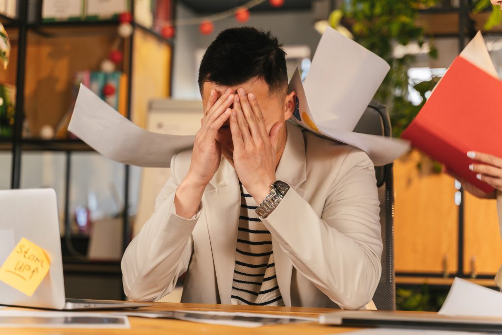 man stressed with work