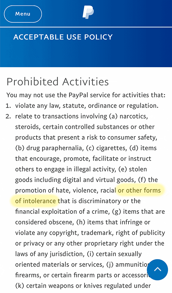 PayPal - Prohibited Activities