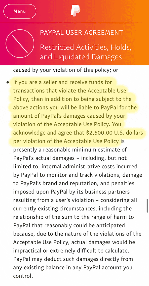 PayPal TOS