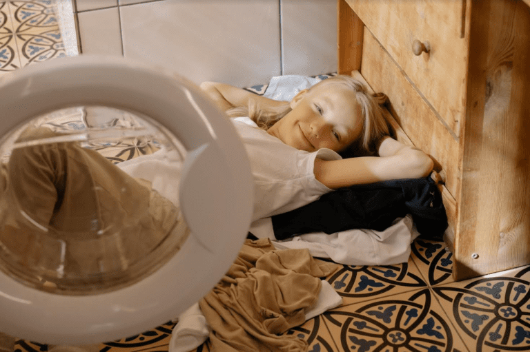girl and laundry