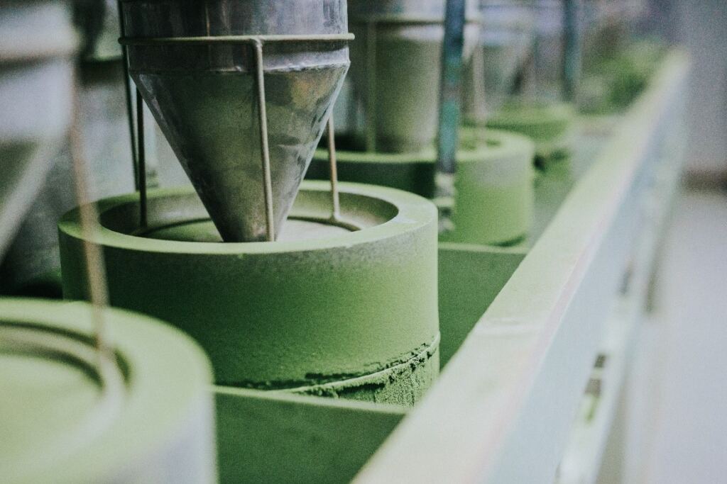 Matcha powder in production.
