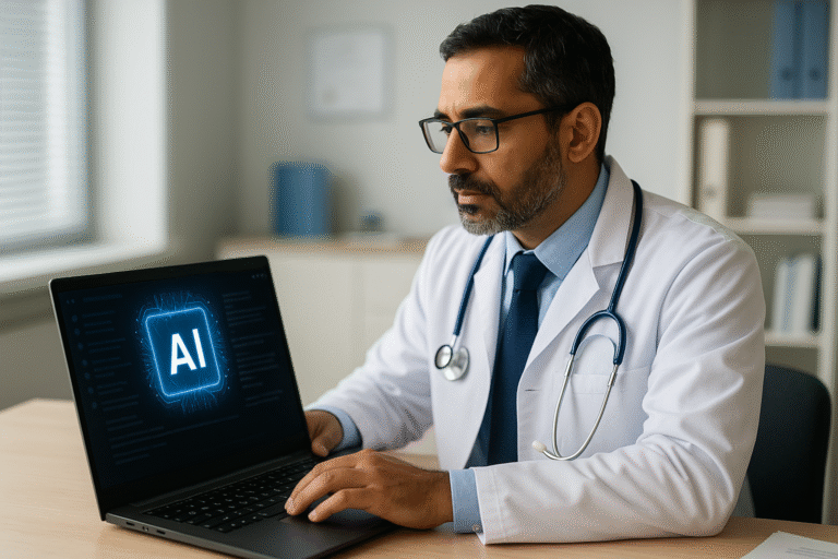 Physician on computer